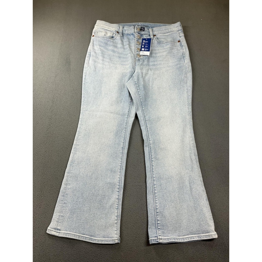 Lands' End Jeans Womens 10 Petite Blue Light Wash Flared High Rise Button Fly